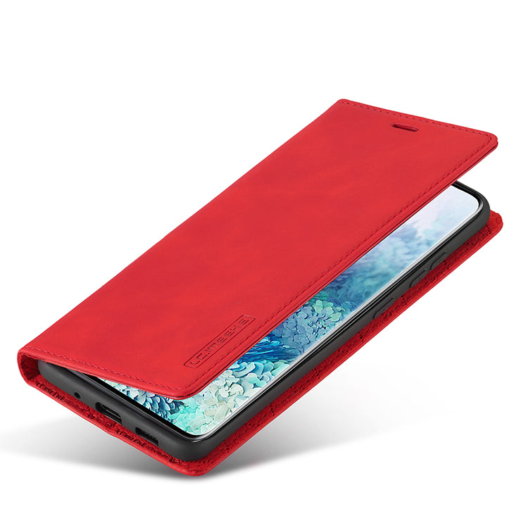 LC.IMEEKE Auto-Absorbed Leather Wallet Stand Phone Protective Shell with Wallet Stand for Samsung Galaxy S20 Plus/S20 Plus 5G - Red