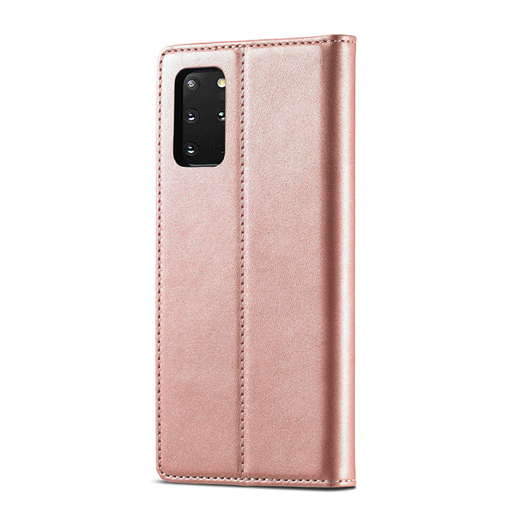 LC.IMEEKE Auto-Absorbed Leather Wallet Stand Phone Protective Shell with Wallet Stand for Samsung Galaxy S20 Plus/S20 Plus 5G - Rose Gold