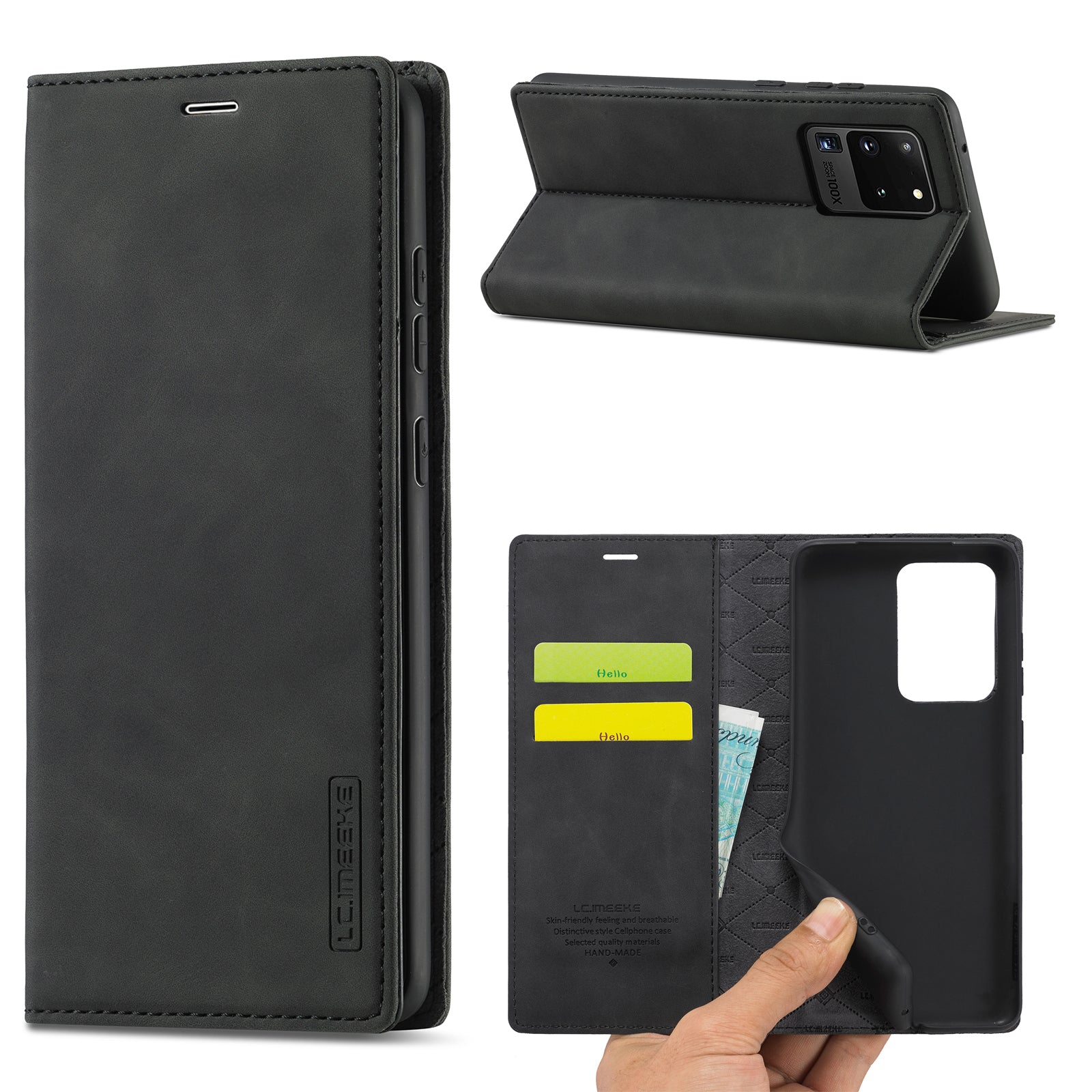 LC.IMEEKE LC Strong Magnetic Series Leather Wallet Phone Protective Shell for Samsung Galaxy S20 Ultra - Black