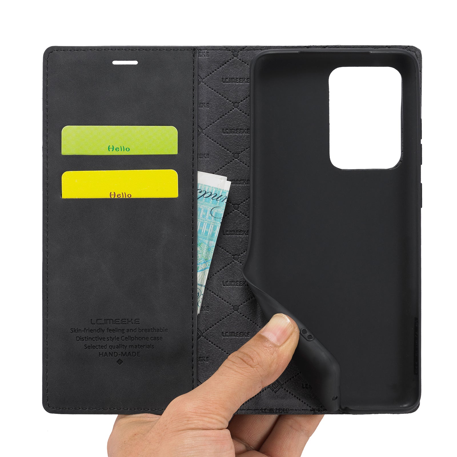 LC.IMEEKE LC Strong Magnetic Series Leather Wallet Phone Protective Shell for Samsung Galaxy S20 Ultra - Black