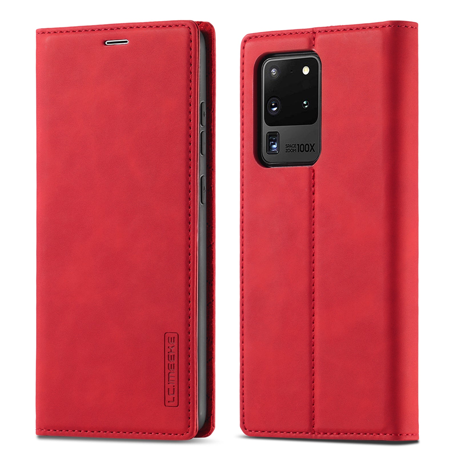 LC.IMEEKE LC Strong Magnetic Series Leather Wallet Phone Protective Shell for Samsung Galaxy S20 Ultra - Red