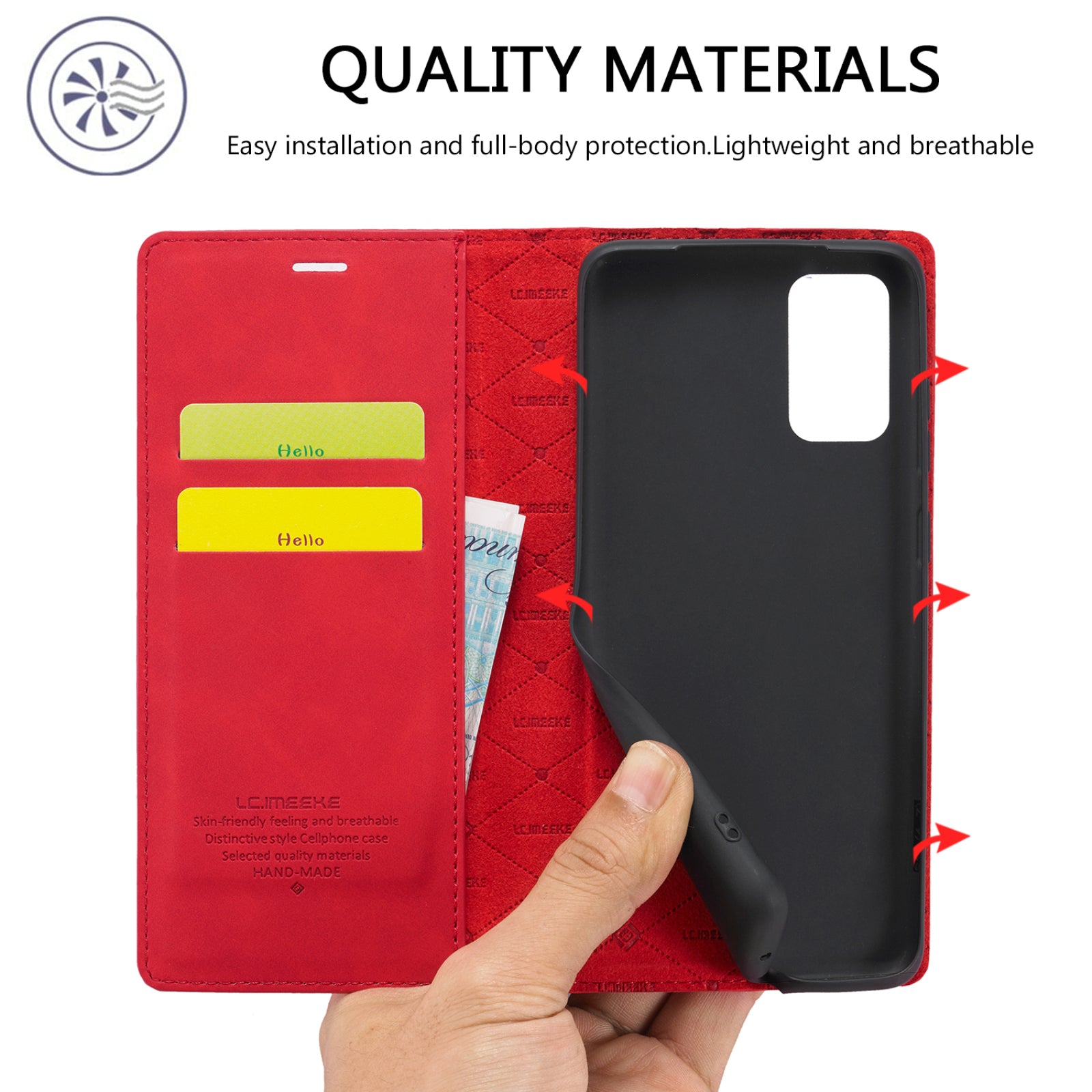 LC.IMEEKE LC Strong Magnetic Series Leather Wallet Phone Protective Shell for Samsung Galaxy S20 Ultra - Red