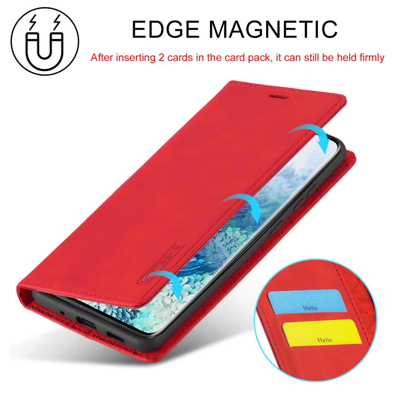 LC.IMEEKE LC Strong Magnetic Series Leather Wallet Phone Protective Shell for Samsung Galaxy S20 Ultra - Red