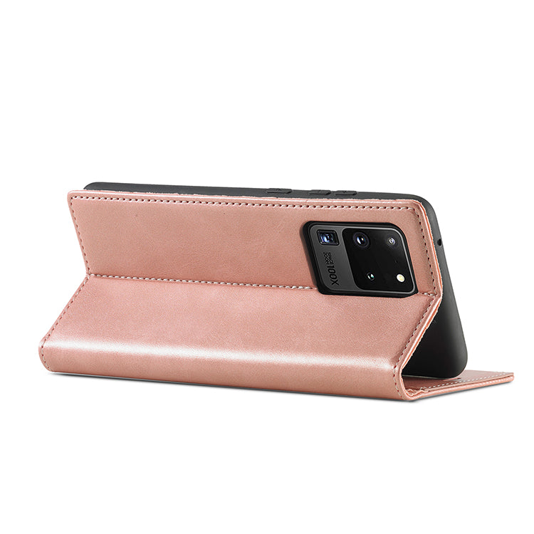 LC.IMEEKE LC Strong Magnetic Series Leather Wallet Phone Protective Shell for Samsung Galaxy S20 Ultra - Rose Gold