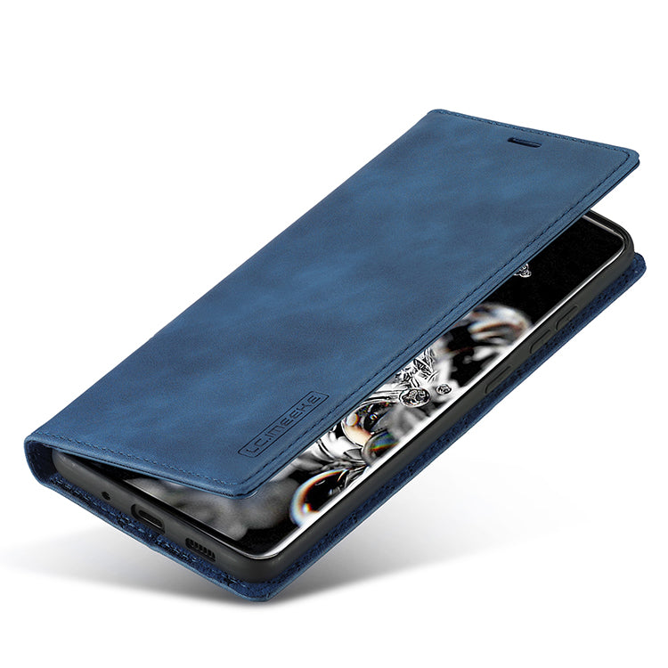 LC.IMEEKE LC Strong Magnetic Series Leather Wallet Phone Protective Shell for Samsung Galaxy S20 Ultra - Blue