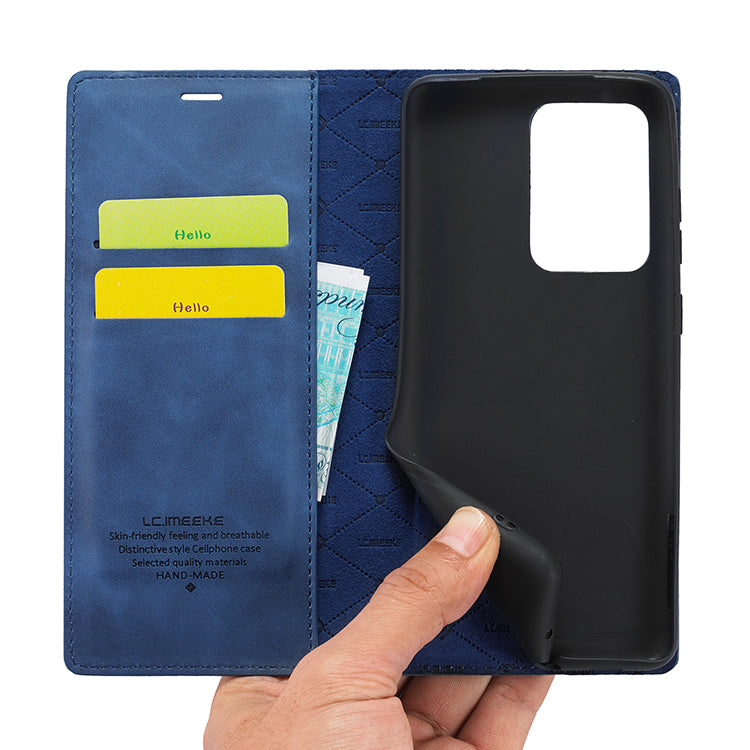 LC.IMEEKE LC Strong Magnetic Series Leather Wallet Phone Protective Shell for Samsung Galaxy S20 Ultra - Blue