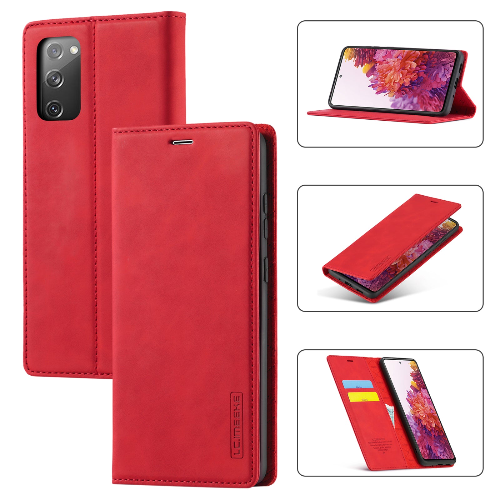 LC.IMEEKE for Samsung Galaxy S20 FE/S20 Fan Edition/S20 FE 5G/S20 Fan Edition 5G/S20 Lite/S20 FE 2022 TPU + PU Leather Auto-Absorbed Magnetic Phone Protective Shell - Red