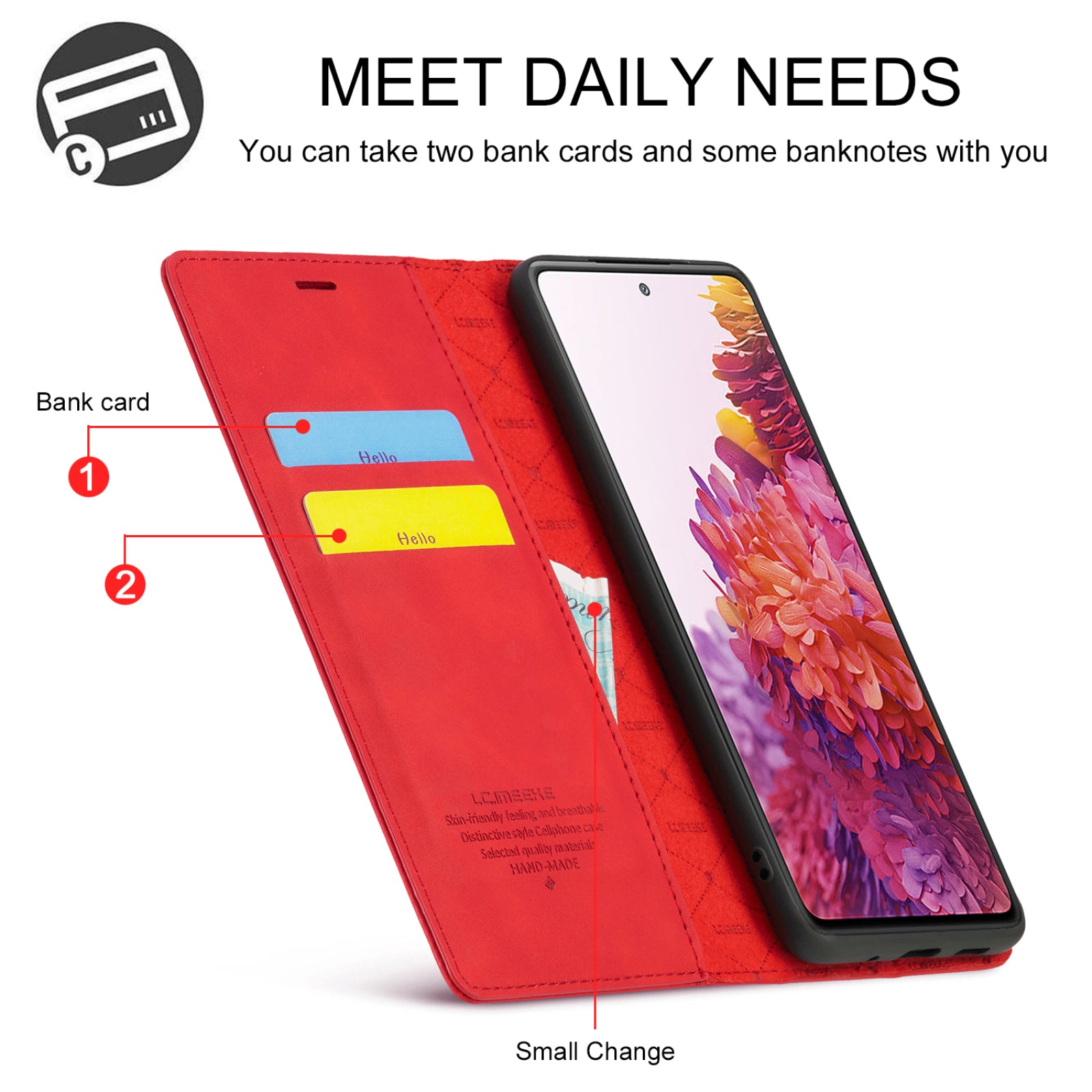 LC.IMEEKE for Samsung Galaxy S20 FE/S20 Fan Edition/S20 FE 5G/S20 Fan Edition 5G/S20 Lite/S20 FE 2022 TPU + PU Leather Auto-Absorbed Magnetic Phone Protective Shell - Red