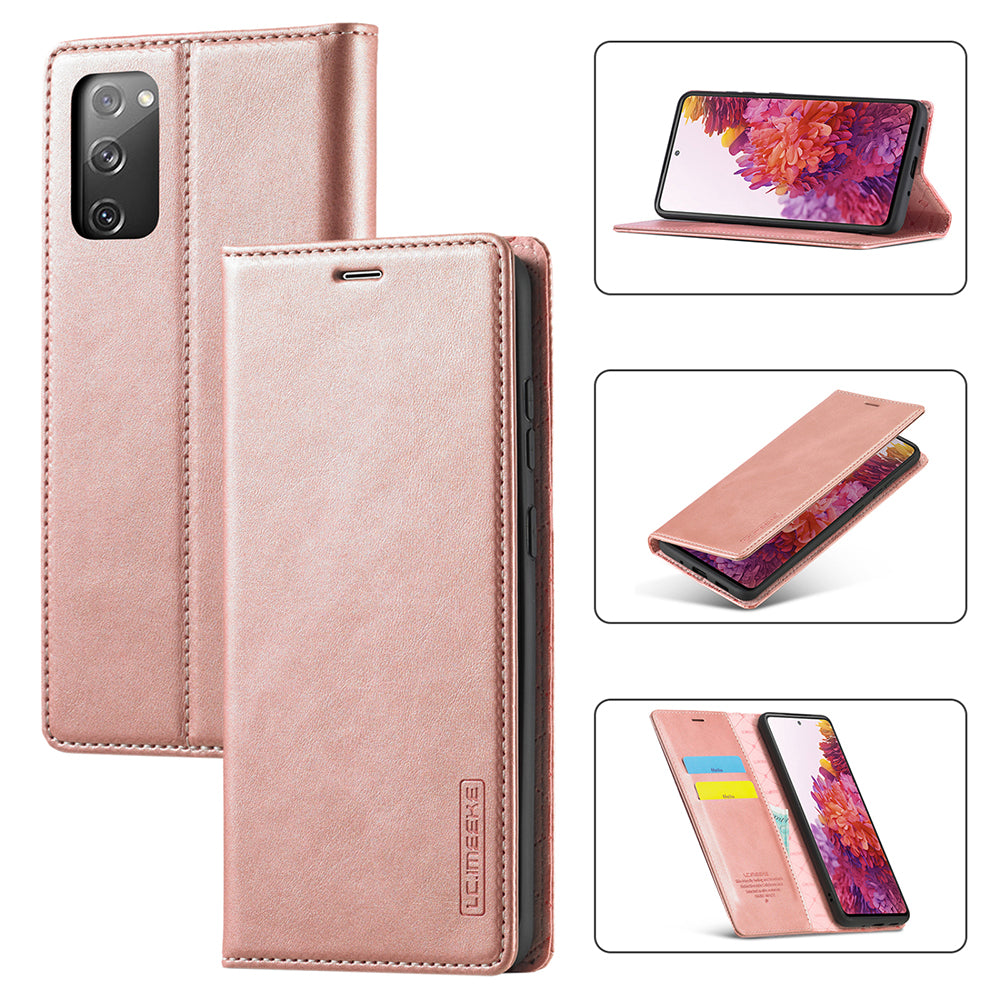 LC.IMEEKE for Samsung Galaxy S20 FE/S20 Fan Edition/S20 FE 5G/S20 Fan Edition 5G/S20 Lite/S20 FE 2022 TPU + PU Leather Auto-Absorbed Magnetic Phone Protective Shell - Rose Gold