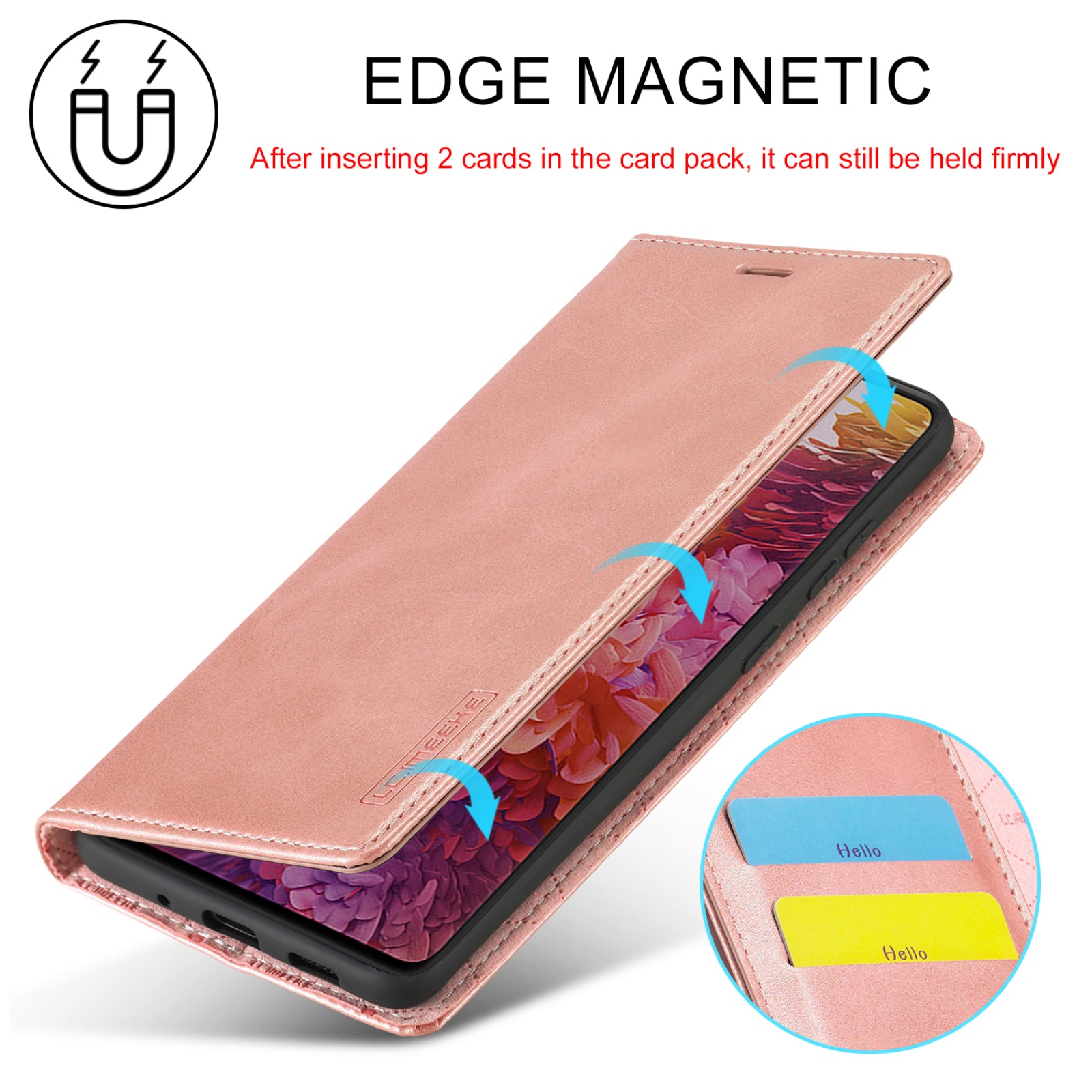 LC.IMEEKE for Samsung Galaxy S20 FE/S20 Fan Edition/S20 FE 5G/S20 Fan Edition 5G/S20 Lite/S20 FE 2022 TPU + PU Leather Auto-Absorbed Magnetic Phone Protective Shell - Rose Gold