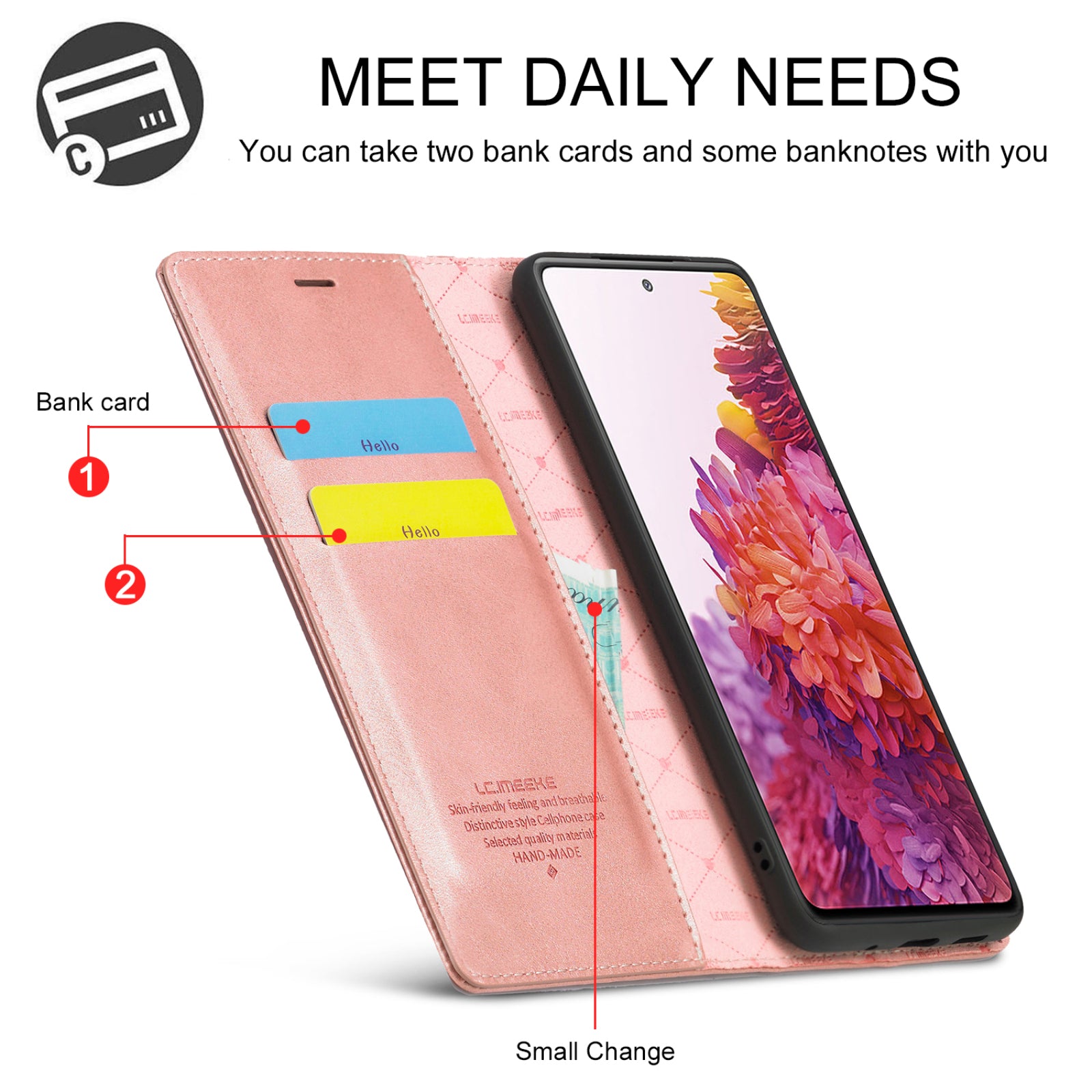 LC.IMEEKE for Samsung Galaxy S20 FE/S20 Fan Edition/S20 FE 5G/S20 Fan Edition 5G/S20 Lite/S20 FE 2022 TPU + PU Leather Auto-Absorbed Magnetic Phone Protective Shell - Rose Gold