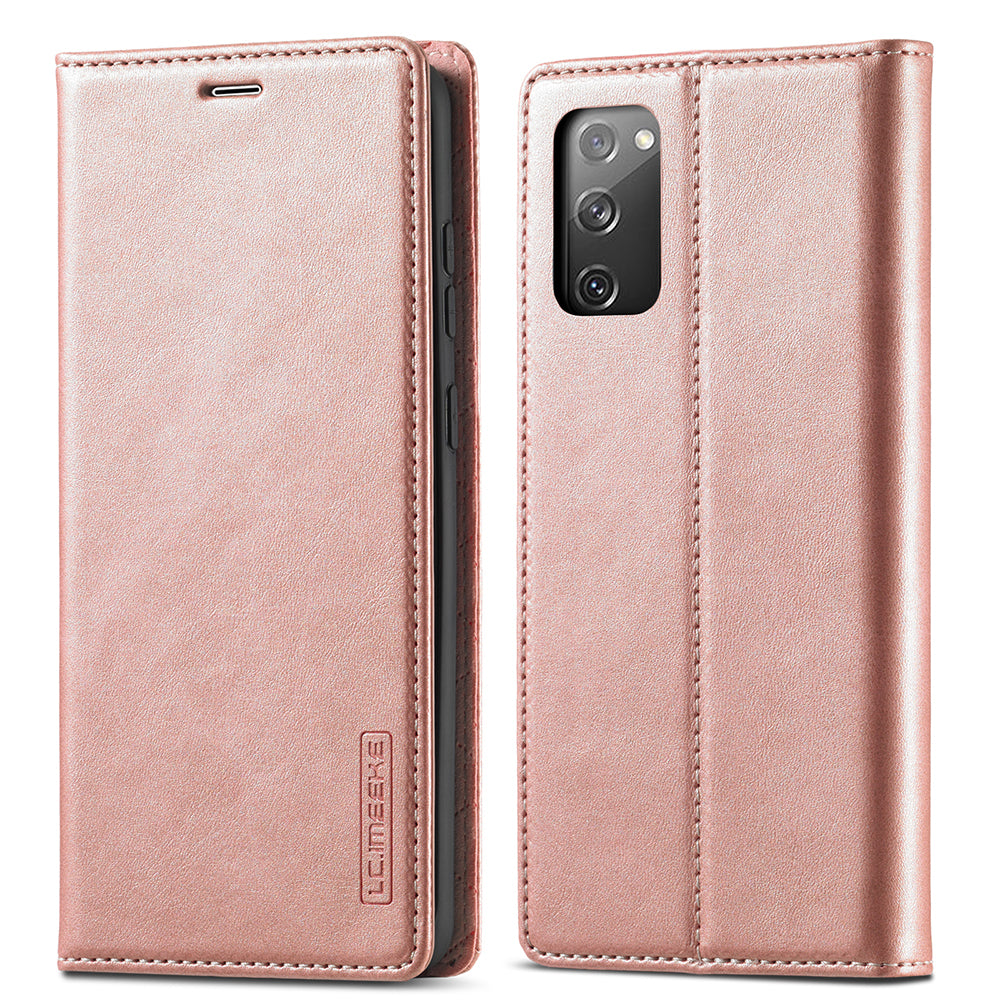 LC.IMEEKE for Samsung Galaxy S20 FE/S20 Fan Edition/S20 FE 5G/S20 Fan Edition 5G/S20 Lite/S20 FE 2022 TPU + PU Leather Auto-Absorbed Magnetic Phone Protective Shell - Rose Gold