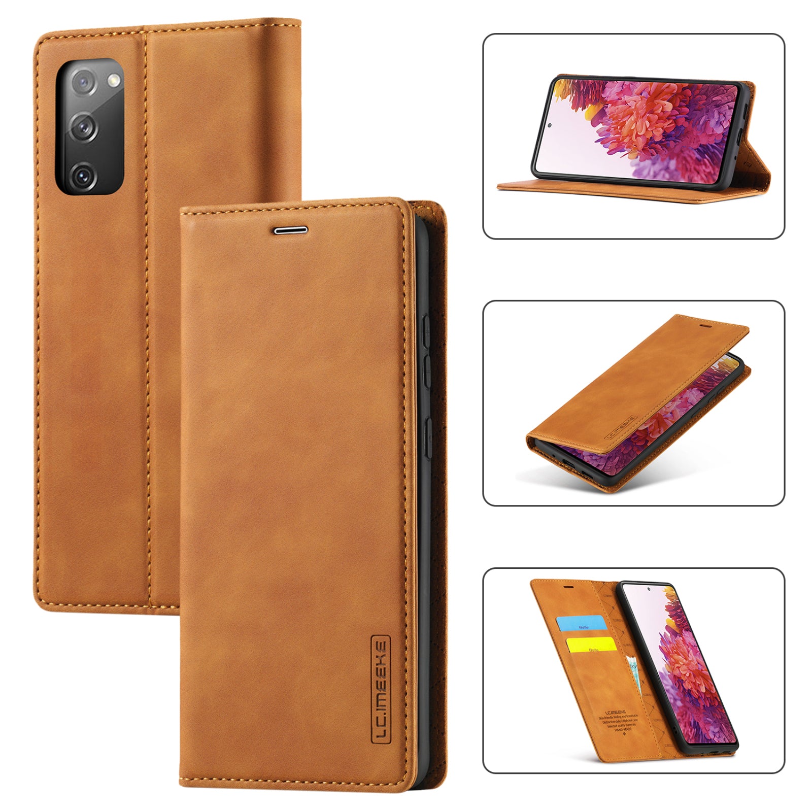 LC.IMEEKE for Samsung Galaxy S20 FE/S20 Fan Edition/S20 FE 5G/S20 Fan Edition 5G/S20 Lite/S20 FE 2022 TPU + PU Leather Auto-Absorbed Magnetic Phone Protective Shell - Light Brown