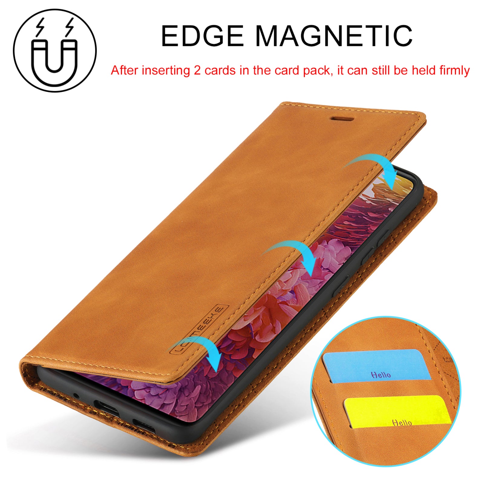 LC.IMEEKE for Samsung Galaxy S20 FE/S20 Fan Edition/S20 FE 5G/S20 Fan Edition 5G/S20 Lite/S20 FE 2022 TPU + PU Leather Auto-Absorbed Magnetic Phone Protective Shell - Light Brown