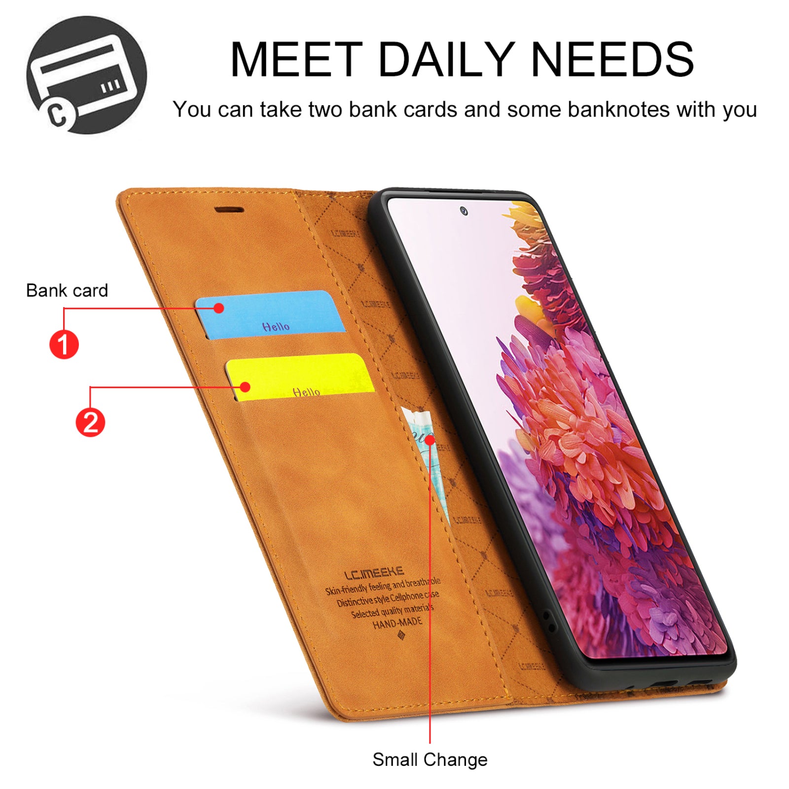 LC.IMEEKE for Samsung Galaxy S20 FE/S20 Fan Edition/S20 FE 5G/S20 Fan Edition 5G/S20 Lite/S20 FE 2022 TPU + PU Leather Auto-Absorbed Magnetic Phone Protective Shell - Light Brown