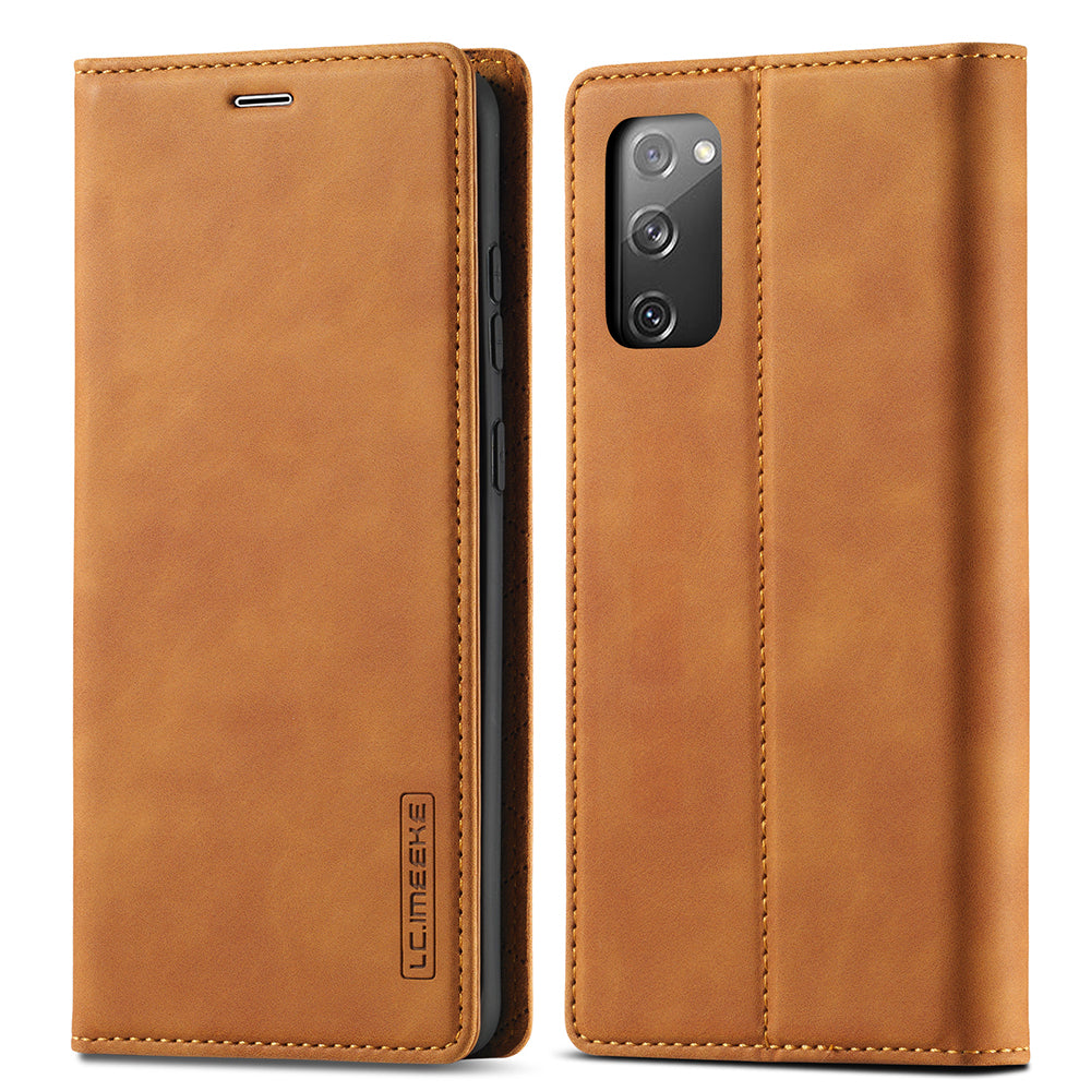 LC.IMEEKE for Samsung Galaxy S20 FE/S20 Fan Edition/S20 FE 5G/S20 Fan Edition 5G/S20 Lite/S20 FE 2022 TPU + PU Leather Auto-Absorbed Magnetic Phone Protective Shell - Light Brown