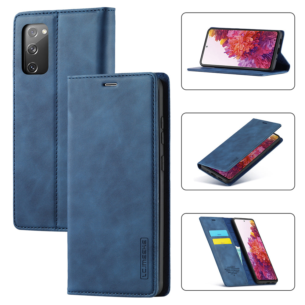 LC.IMEEKE for Samsung Galaxy S20 FE/S20 Fan Edition/S20 FE 5G/S20 Fan Edition 5G/S20 Lite/S20 FE 2022 TPU + PU Leather Auto-Absorbed Magnetic Phone Protective Shell - Blue