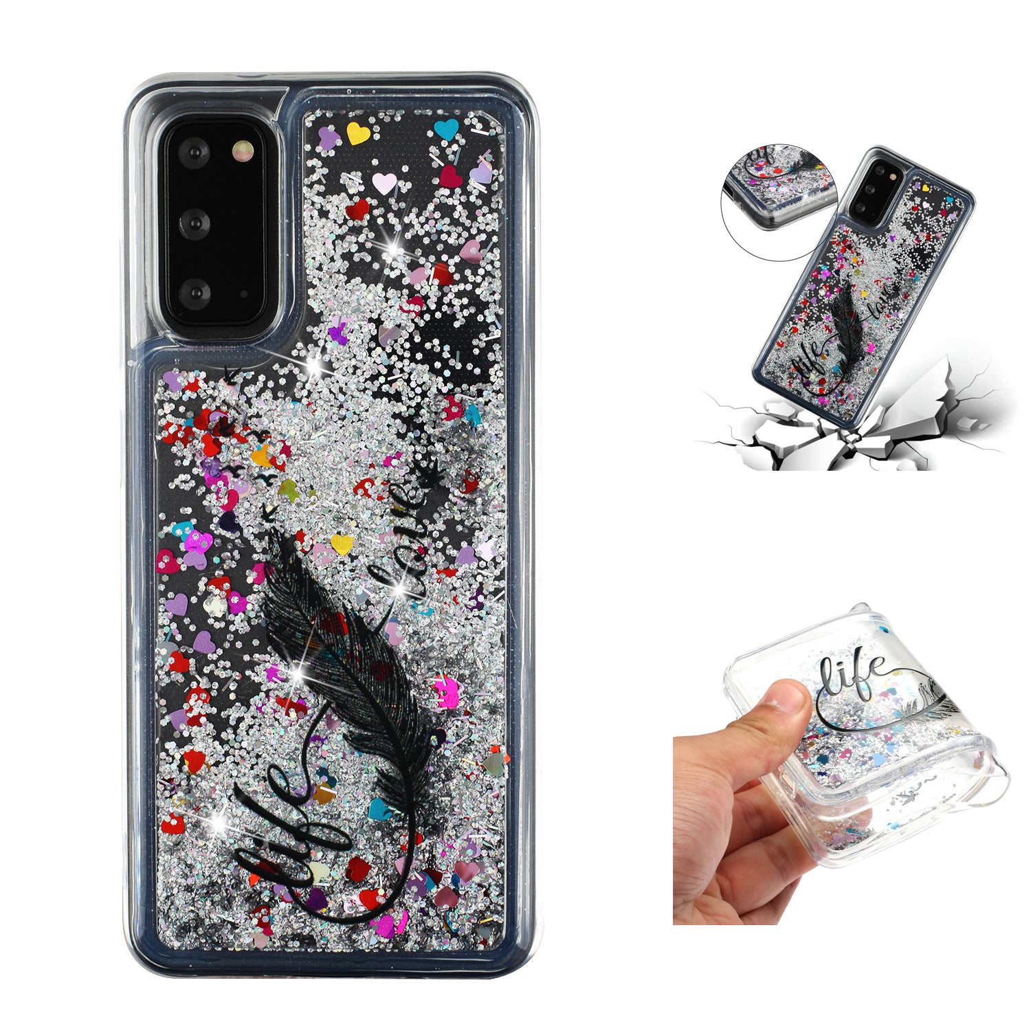 Pattern Glitter Powder Quicksand TPU Case for Samsung Galaxy S20 FE/S20 Fan Edition/S20 FE 5G/S20 Fan Edition 5G/S20 Lite/S20 FE 2022 Shell - Feather