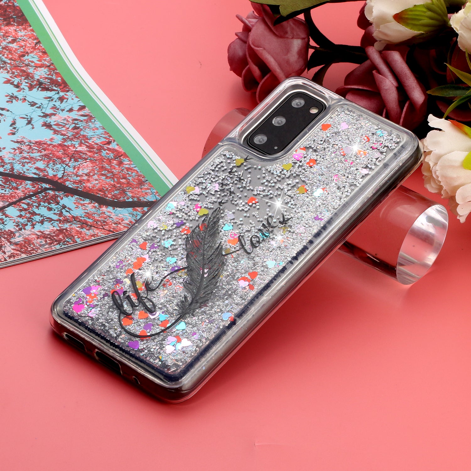 Pattern Glitter Powder Quicksand TPU Case for Samsung Galaxy S20 FE/S20 Fan Edition/S20 FE 5G/S20 Fan Edition 5G/S20 Lite/S20 FE 2022 Shell - Feather