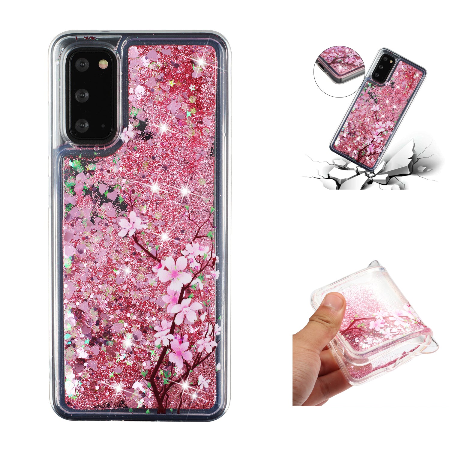 Pattern Glitter Powder Quicksand TPU Case for Samsung Galaxy S20 FE/S20 Fan Edition/S20 FE 5G/S20 Fan Edition 5G/S20 Lite/S20 FE 2022 Shell - Pink Flower