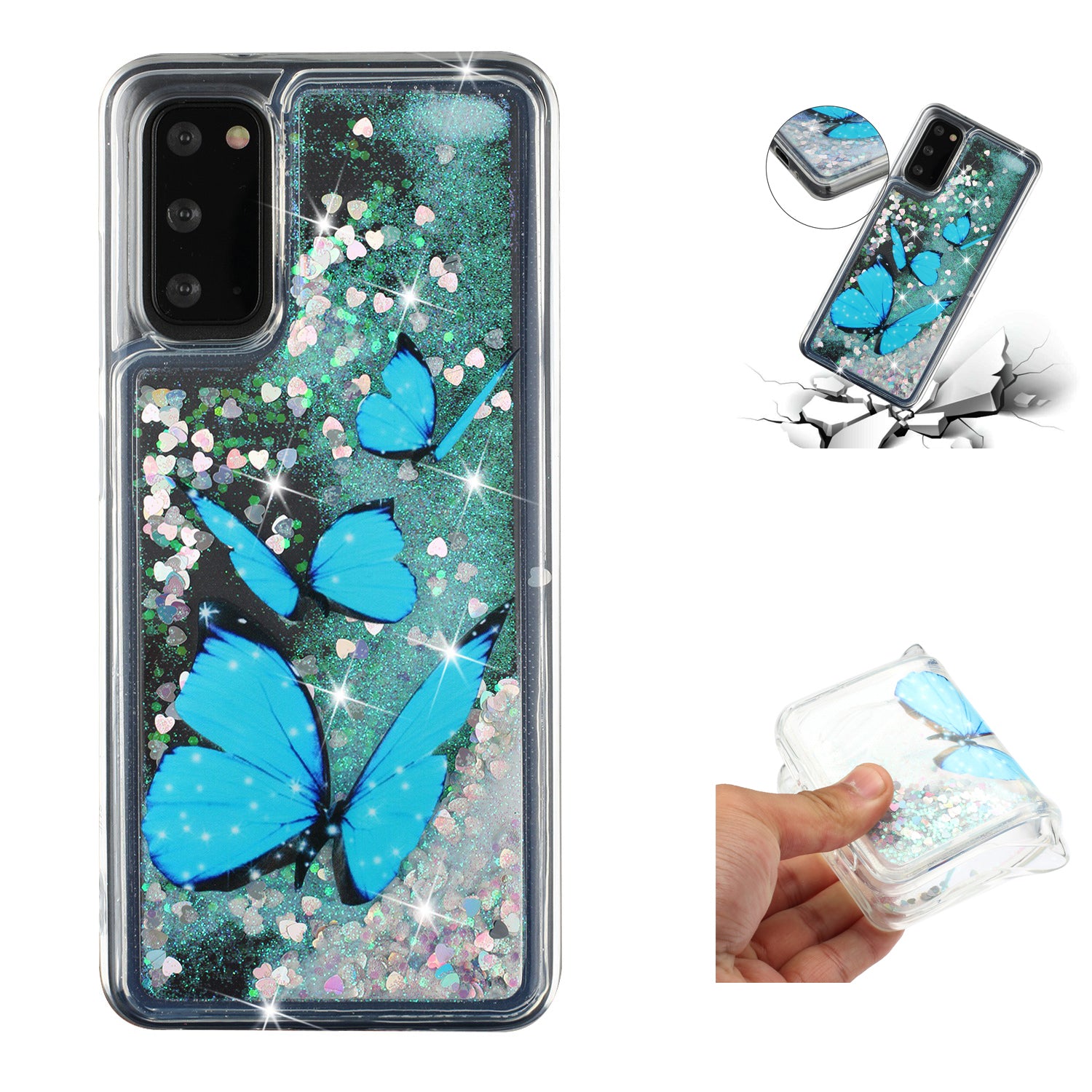 Pattern Glitter Powder Quicksand TPU Case for Samsung Galaxy S20 FE/S20 Fan Edition/S20 FE 5G/S20 Fan Edition 5G/S20 Lite/S20 FE 2022 Shell - Blue Butterfly