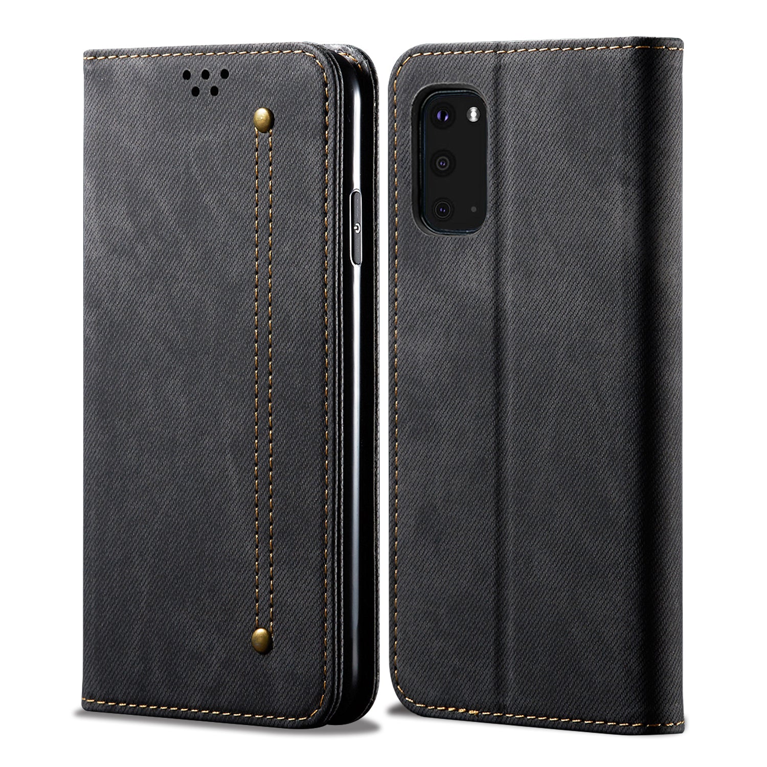 Jeans Cloth Texture TPU + PU Leather Phone Cover Case for Samsung Galaxy S20 FE/S20 FE 5G/S20 Lite/S20 FE 2022 - Black