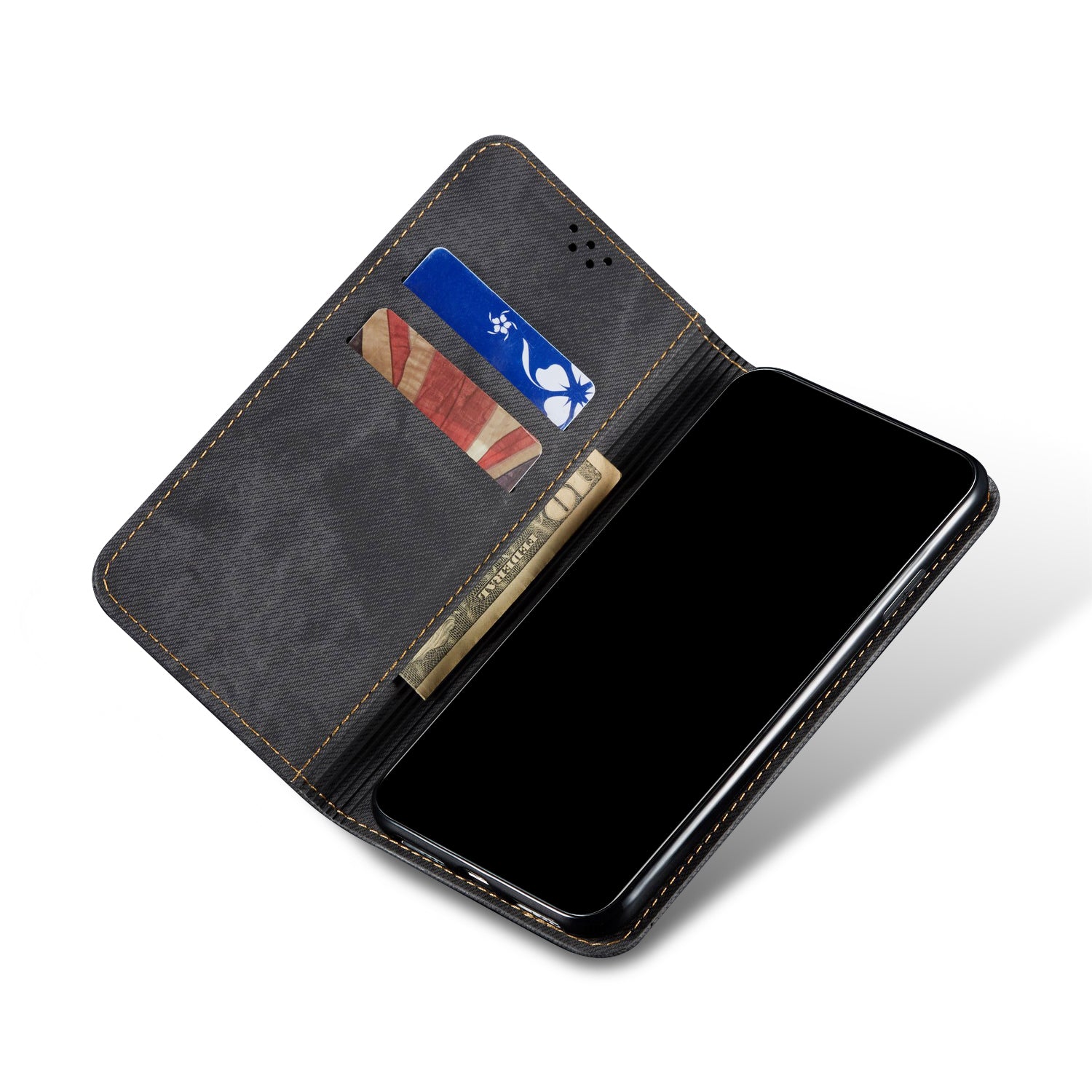 Jeans Cloth Texture TPU + PU Leather Phone Cover Case for Samsung Galaxy S20 FE/S20 FE 5G/S20 Lite/S20 FE 2022 - Black