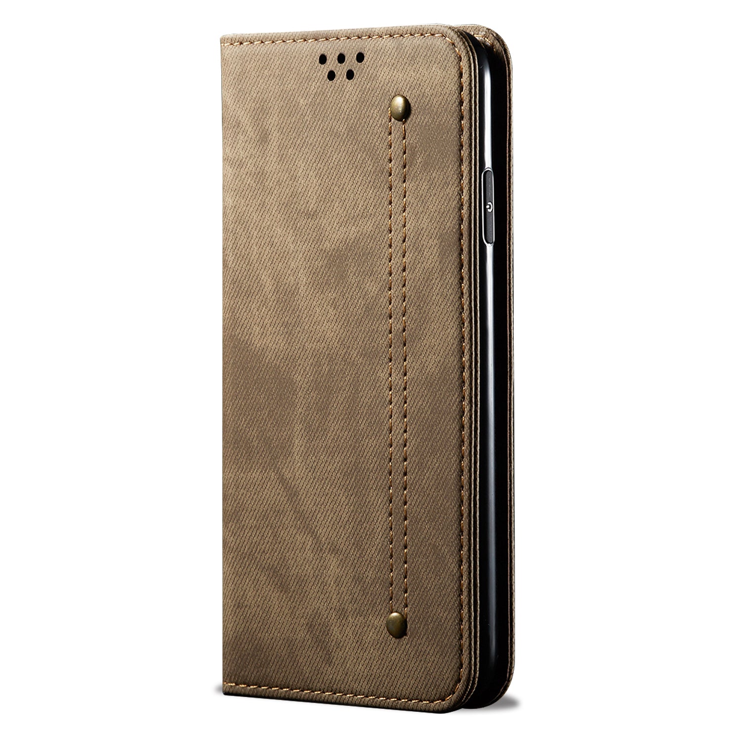 Jeans Cloth Texture TPU + PU Leather Phone Cover Case for Samsung Galaxy S20 FE/S20 FE 5G/S20 Lite/S20 FE 2022 - Khaki