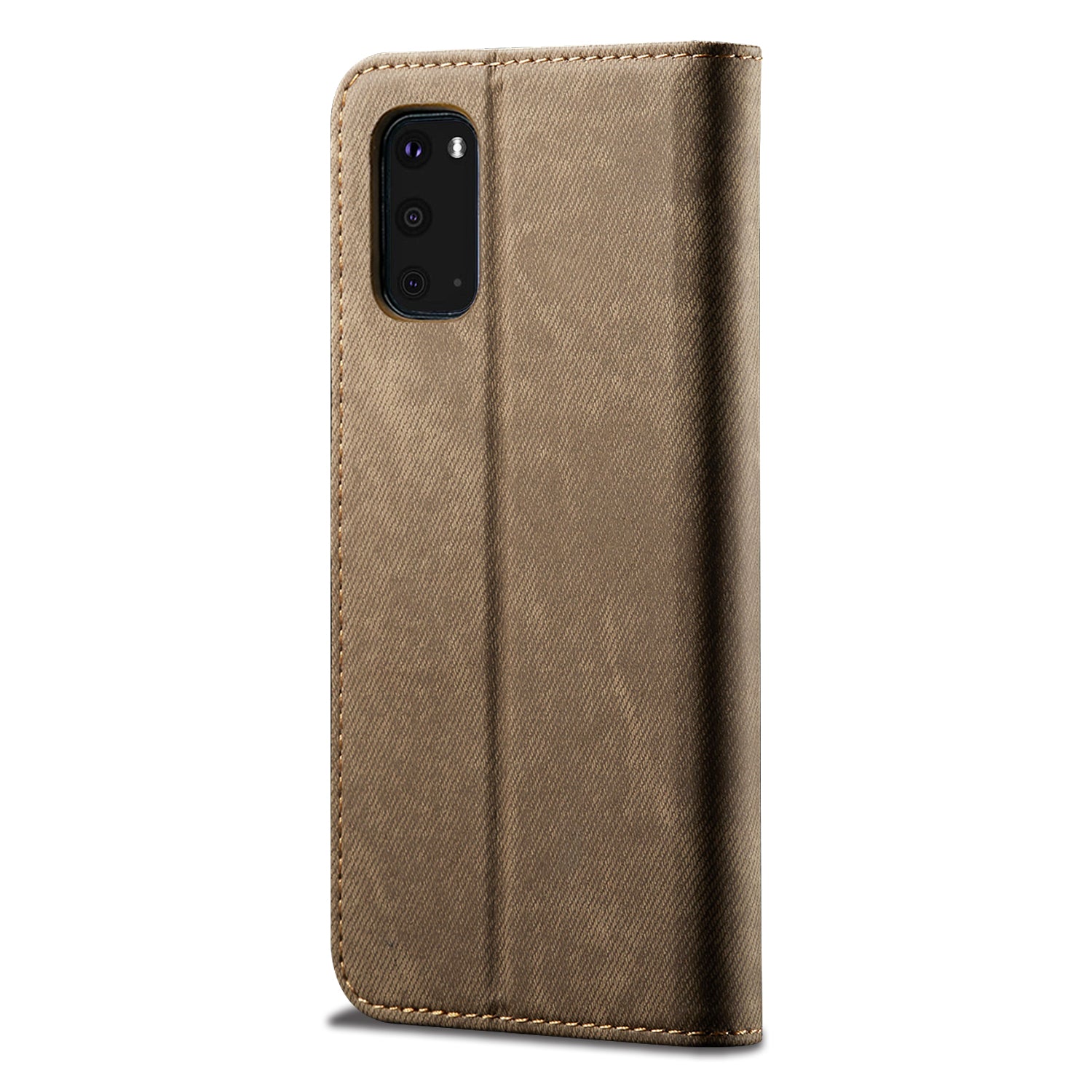 Jeans Cloth Texture TPU + PU Leather Phone Cover Case for Samsung Galaxy S20 FE/S20 FE 5G/S20 Lite/S20 FE 2022 - Khaki