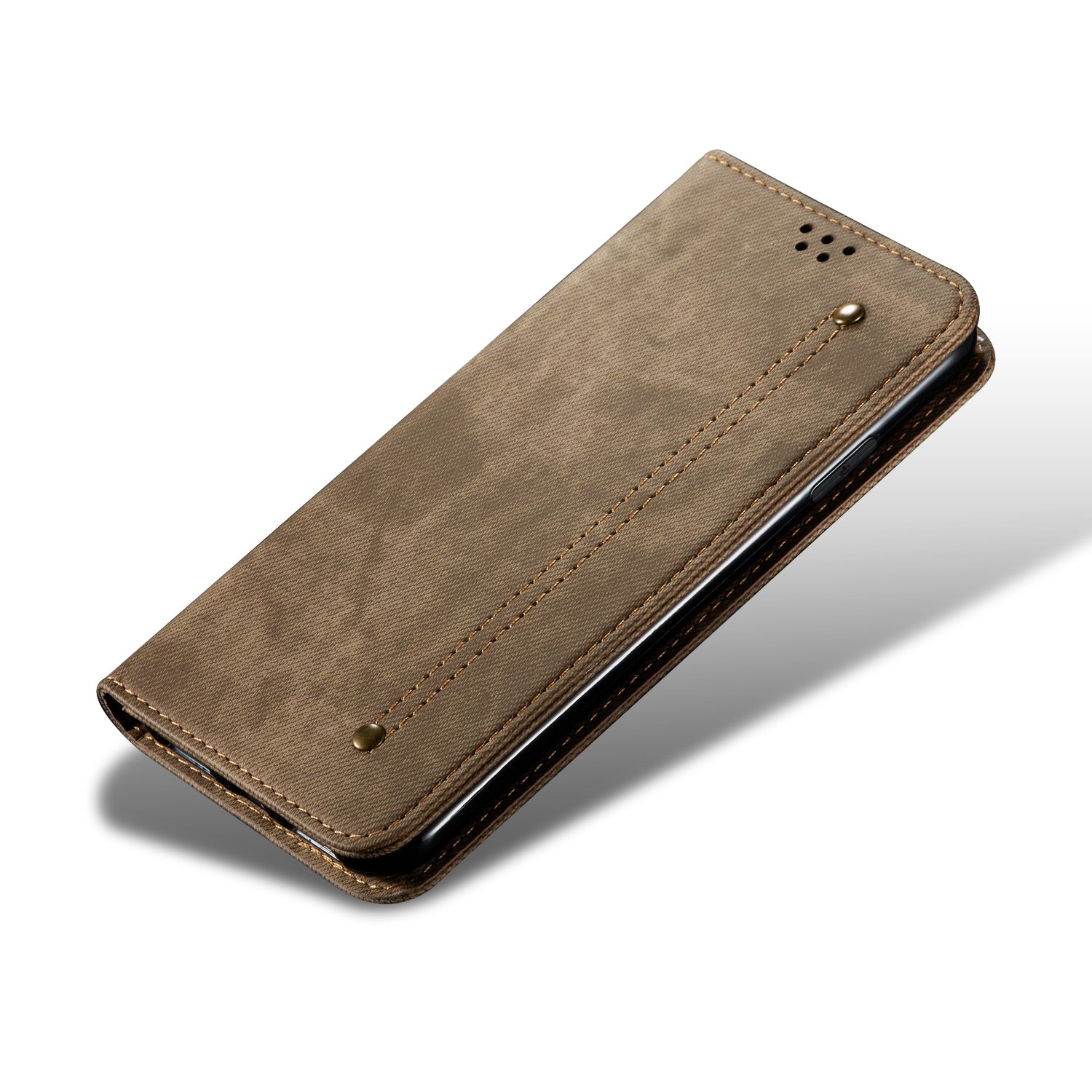 Jeans Cloth Texture TPU + PU Leather Phone Cover Case for Samsung Galaxy S20 FE/S20 FE 5G/S20 Lite/S20 FE 2022 - Khaki