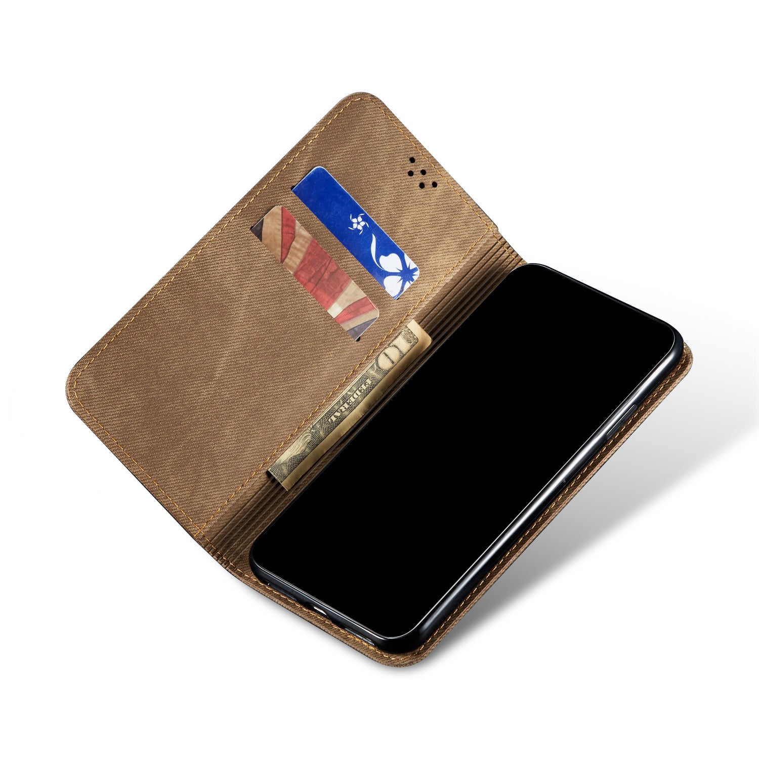 Jeans Cloth Texture TPU + PU Leather Phone Cover Case for Samsung Galaxy S20 FE/S20 FE 5G/S20 Lite/S20 FE 2022 - Khaki