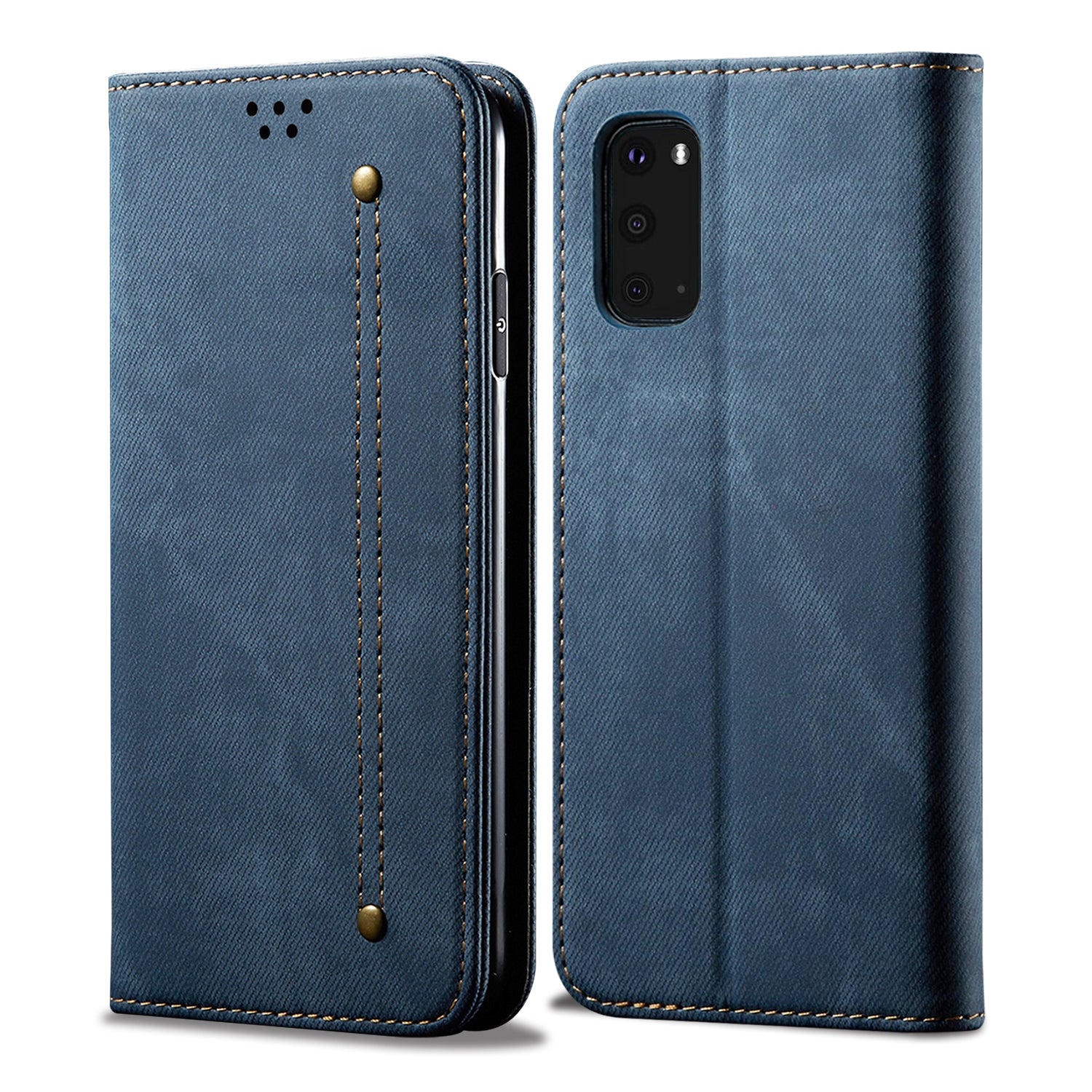 Jeans Cloth Texture TPU + PU Leather Phone Cover Case for Samsung Galaxy S20 FE/S20 FE 5G/S20 Lite/S20 FE 2022 - Blue