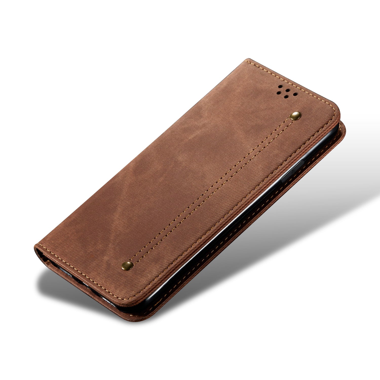 Jeans Cloth Texture TPU + PU Leather Phone Cover Case for Samsung Galaxy S20 FE/S20 FE 5G/S20 Lite/S20 FE 2022 - Brown