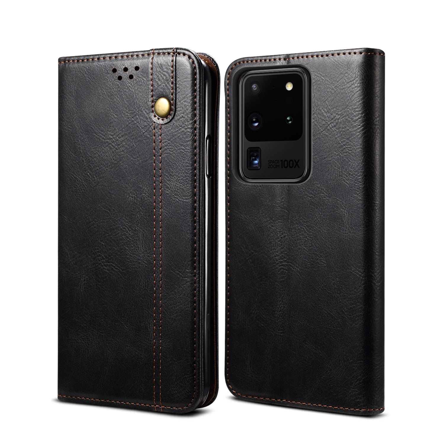 TPU + PU Waxy Crazy Horse Texture Leather Phone Cover Case for Samsung Galaxy S20 Ultra - Black