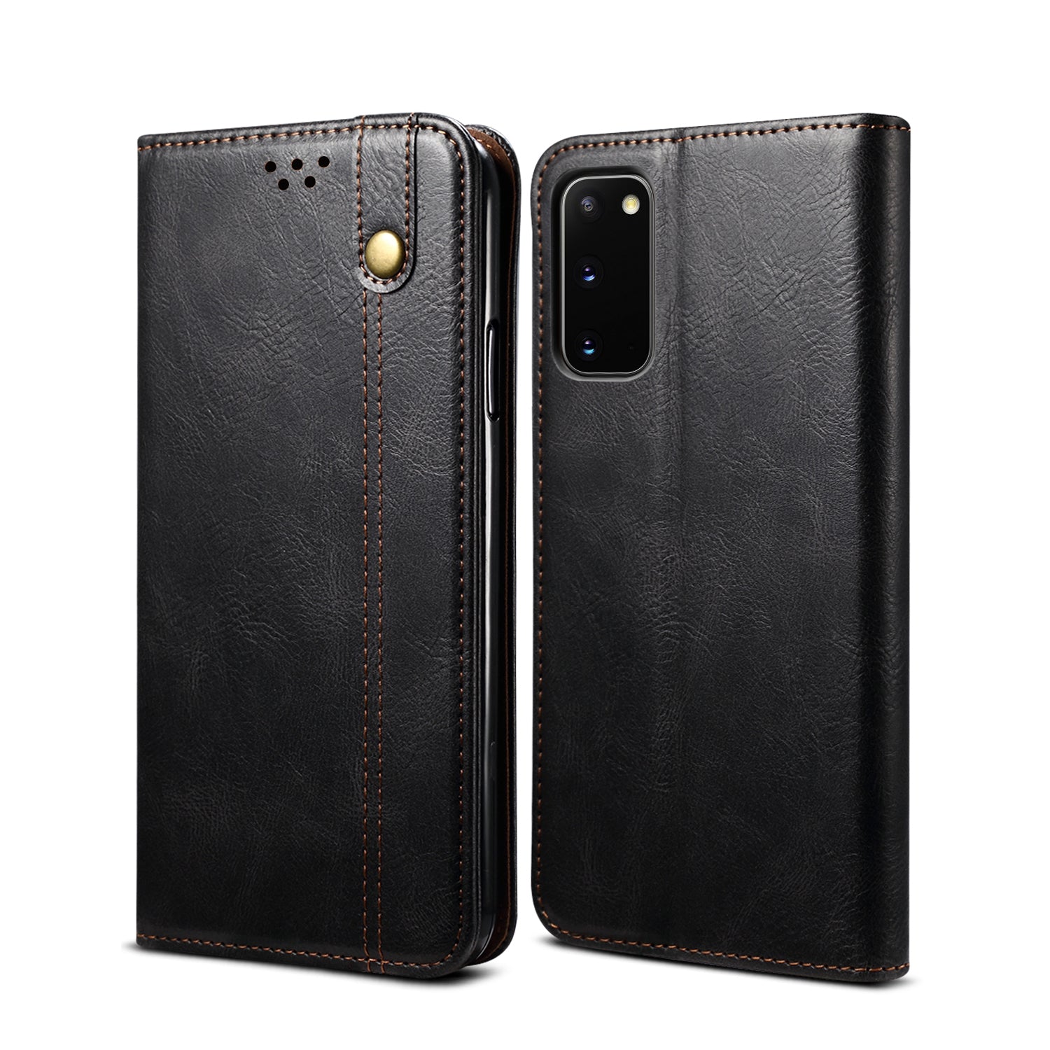 Waxy Crazy Horse Texture Leather Phone Cover Case for Samsung Galaxy S20 FE/S20 FE 5G/S20 Lite/S20 FE 2022 - Black