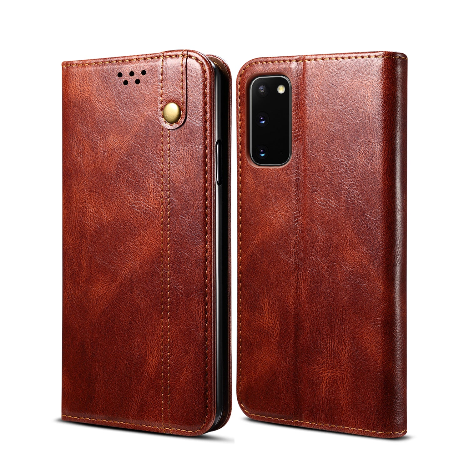 Waxy Crazy Horse Texture Leather Phone Cover Case for Samsung Galaxy S20 FE/S20 FE 5G/S20 Lite/S20 FE 2022 - Brown