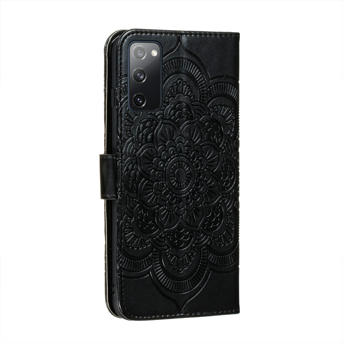 Imprint Mandala Flower Leather Protective Cover for Samsung Galaxy S20 FE/S20 FE 5G/S20 Lite/S20 FE 2022 - Black