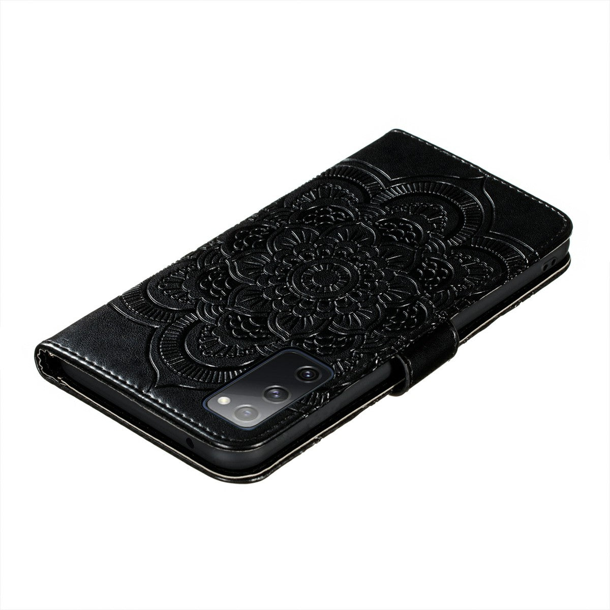 Imprint Mandala Flower Leather Protective Cover for Samsung Galaxy S20 FE/S20 FE 5G/S20 Lite/S20 FE 2022 - Black