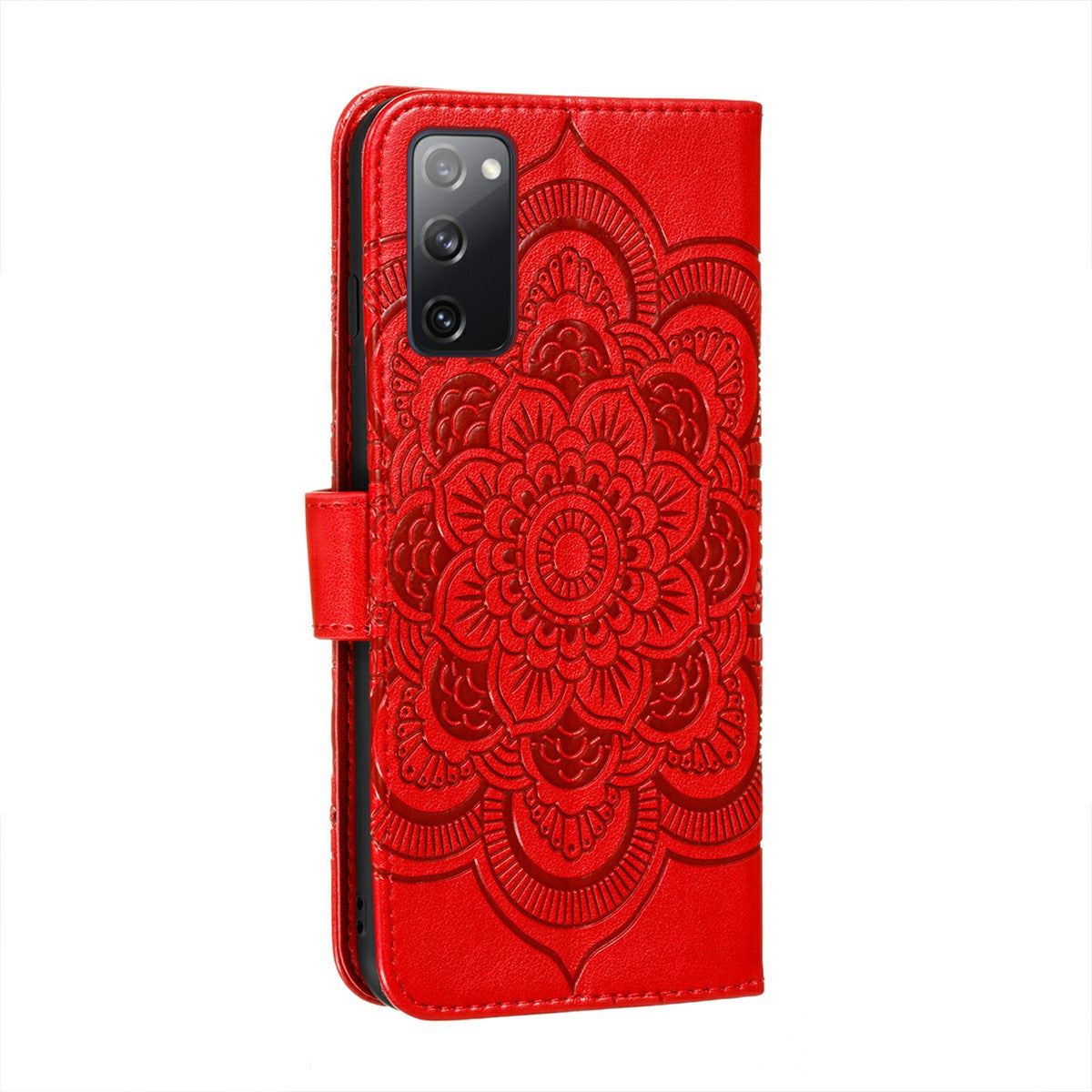 Imprint Mandala Flower Leather Protective Cover for Samsung Galaxy S20 FE/S20 FE 5G/S20 Lite/S20 FE 2022 - Red