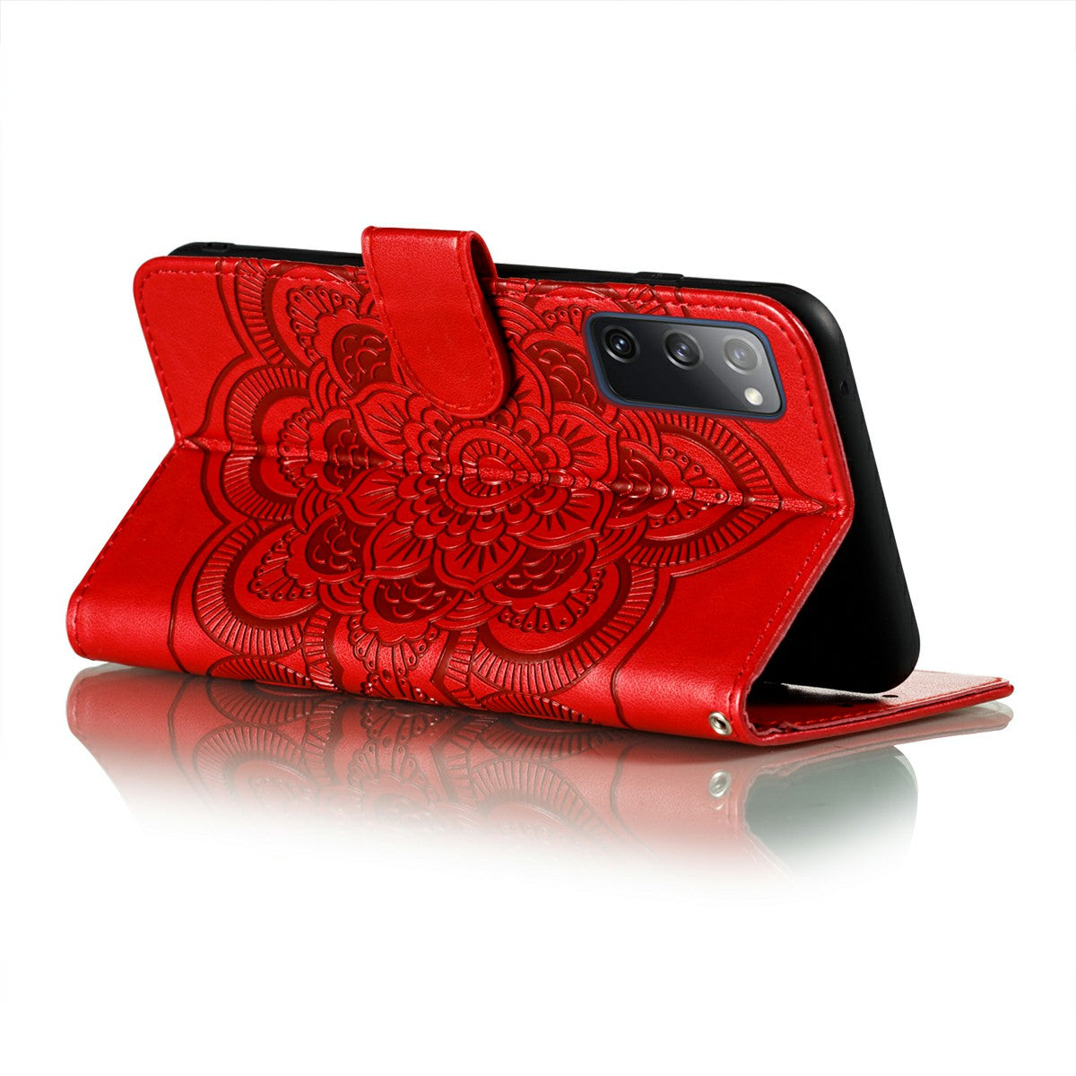 Imprint Mandala Flower Leather Protective Cover for Samsung Galaxy S20 FE/S20 FE 5G/S20 Lite/S20 FE 2022 - Red