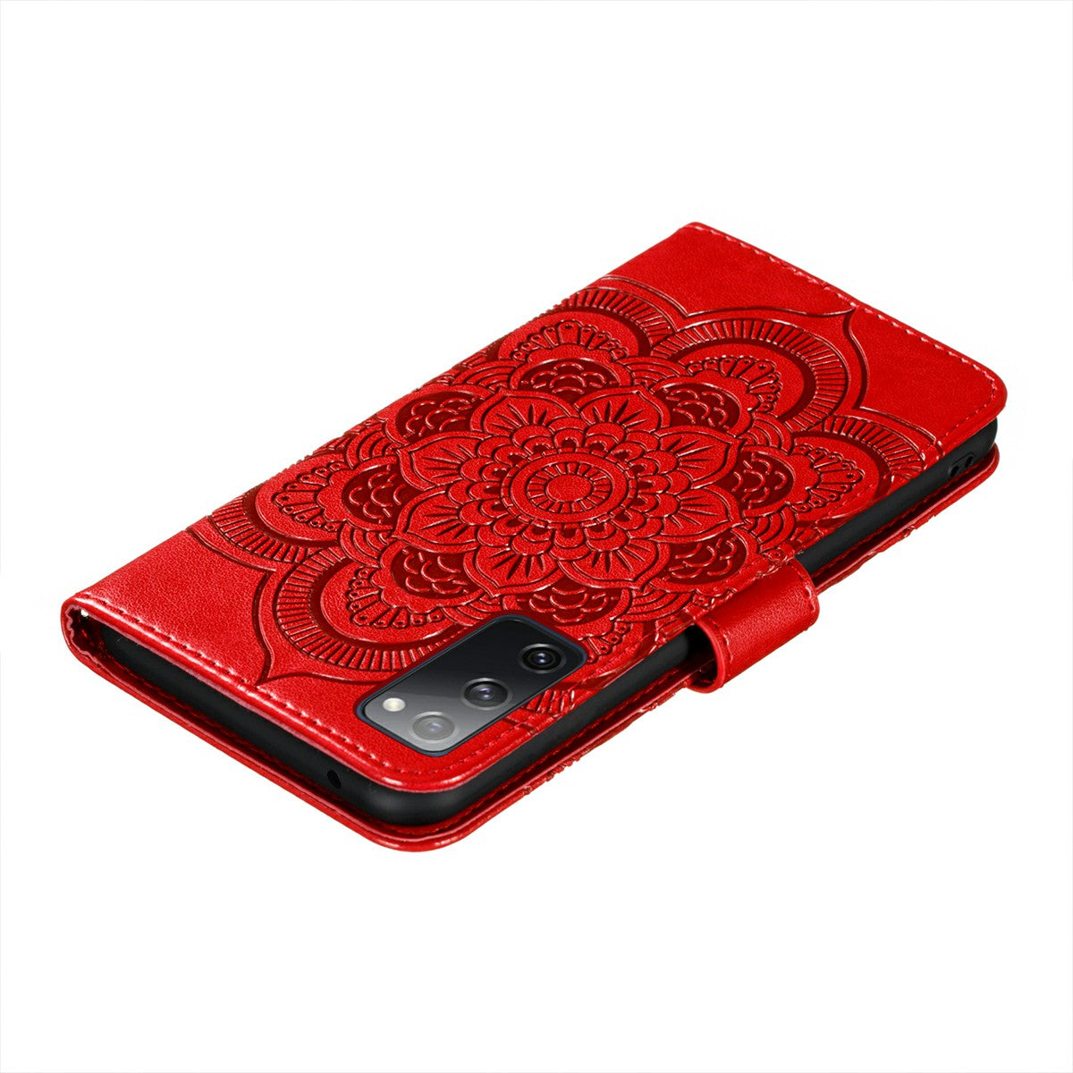 Imprint Mandala Flower Leather Protective Cover for Samsung Galaxy S20 FE/S20 FE 5G/S20 Lite/S20 FE 2022 - Red