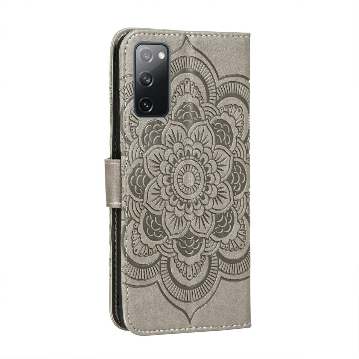 Imprint Mandala Flower Leather Protective Cover for Samsung Galaxy S20 FE/S20 FE 5G/S20 Lite/S20 FE 2022 - Grey