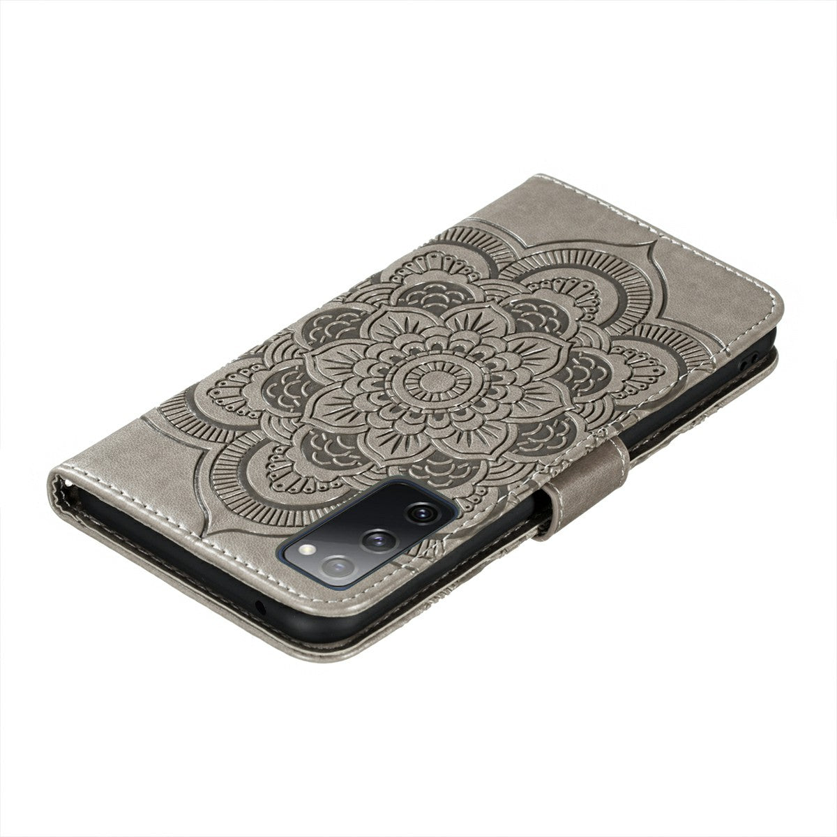 Imprint Mandala Flower Leather Protective Cover for Samsung Galaxy S20 FE/S20 FE 5G/S20 Lite/S20 FE 2022 - Grey