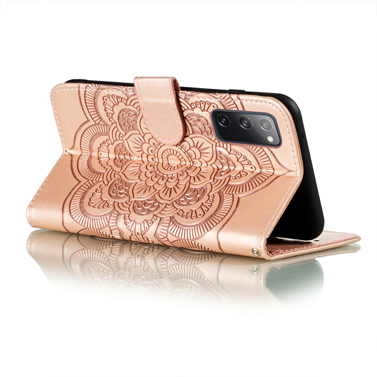 Imprint Mandala Flower Leather Protective Cover for Samsung Galaxy S20 FE/S20 FE 5G/S20 Lite/S20 FE 2022 - Rose Gold