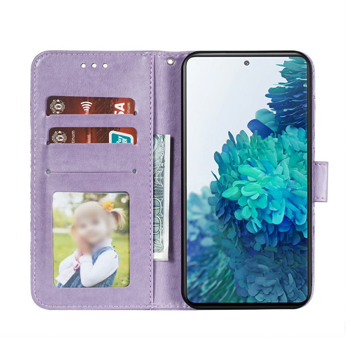 Imprint Mandala Flower Leather Protective Cover for Samsung Galaxy S20 FE/S20 FE 5G/S20 Lite/S20 FE 2022 - Purple