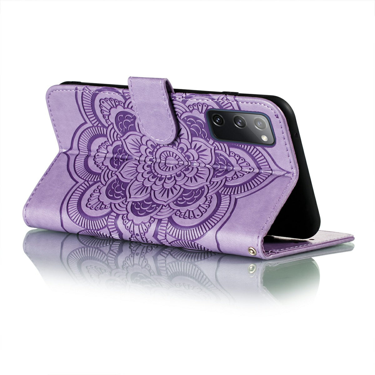 Imprint Mandala Flower Leather Protective Cover for Samsung Galaxy S20 FE/S20 FE 5G/S20 Lite/S20 FE 2022 - Purple