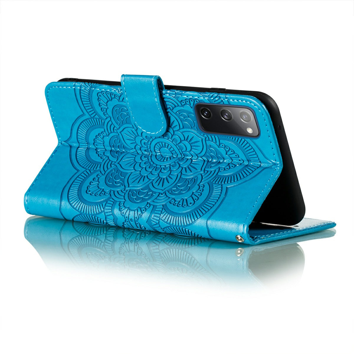 Imprint Mandala Flower Leather Protective Cover for Samsung Galaxy S20 FE/S20 FE 5G/S20 Lite/S20 FE 2022 - Blue