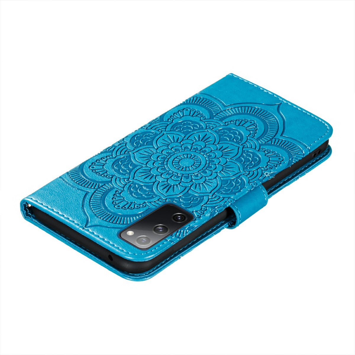 Imprint Mandala Flower Leather Protective Cover for Samsung Galaxy S20 FE/S20 FE 5G/S20 Lite/S20 FE 2022 - Blue