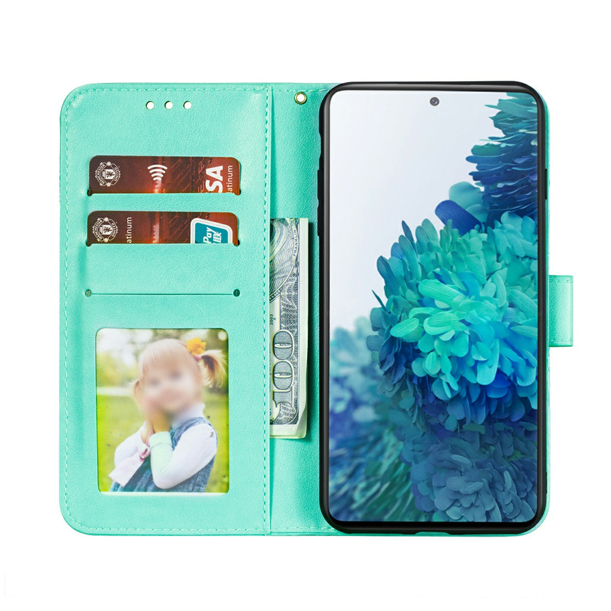 Imprint Mandala Flower Leather Protective Cover for Samsung Galaxy S20 FE/S20 FE 5G/S20 Lite/S20 FE 2022 - Cyan