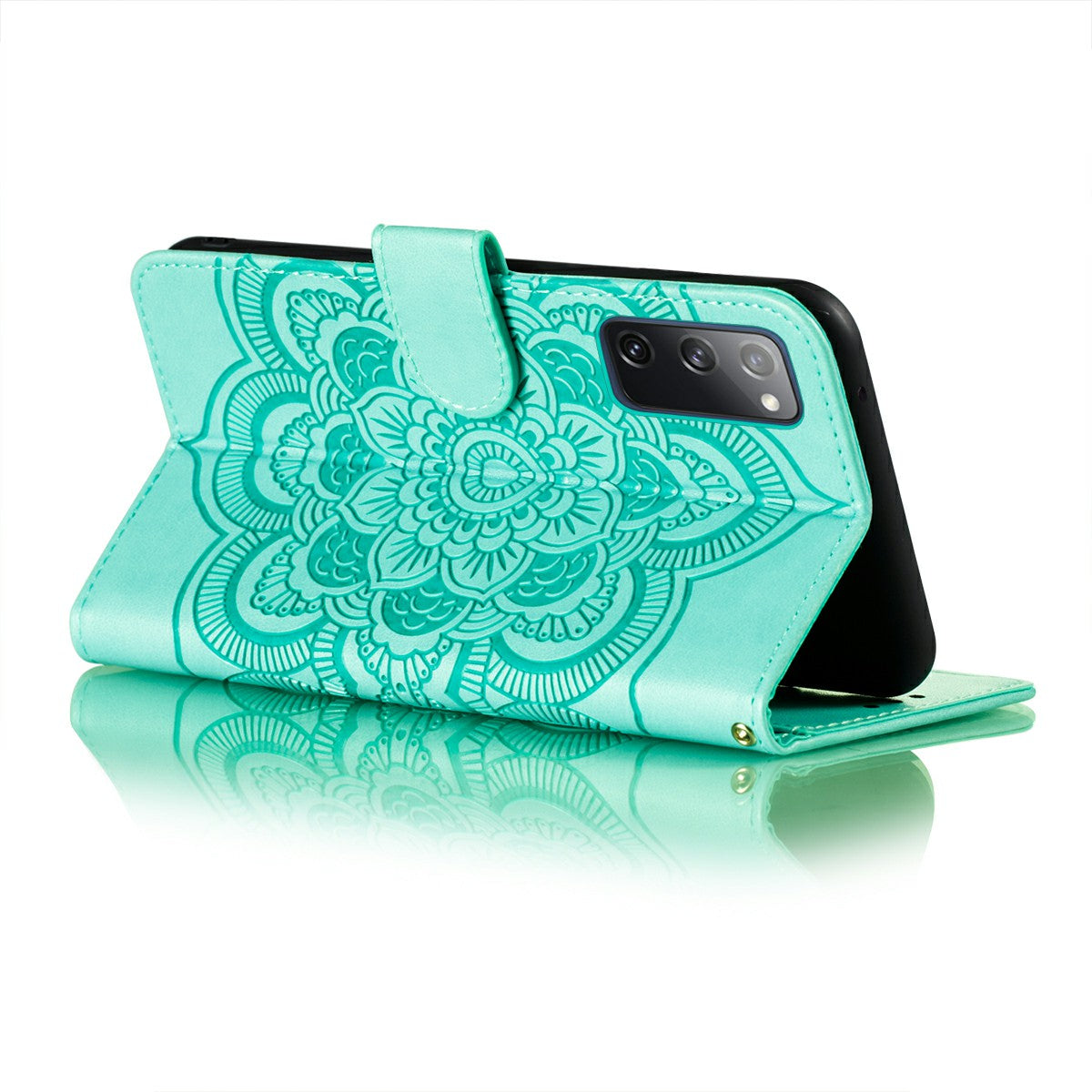 Imprint Mandala Flower Leather Protective Cover for Samsung Galaxy S20 FE/S20 FE 5G/S20 Lite/S20 FE 2022 - Cyan